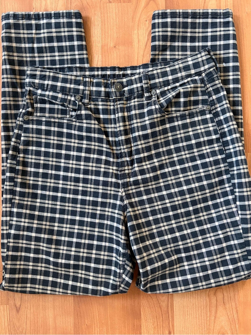 American Eagle Outfitters Navy Plaid Straight Pants 10 Long